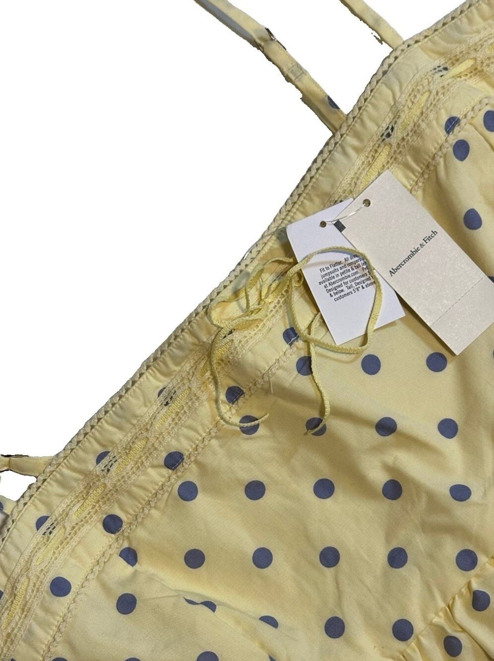 NWT Abercrombie & Fitch Strappy Square Neck Yellow Polka Dot Mini Dress SZ XL